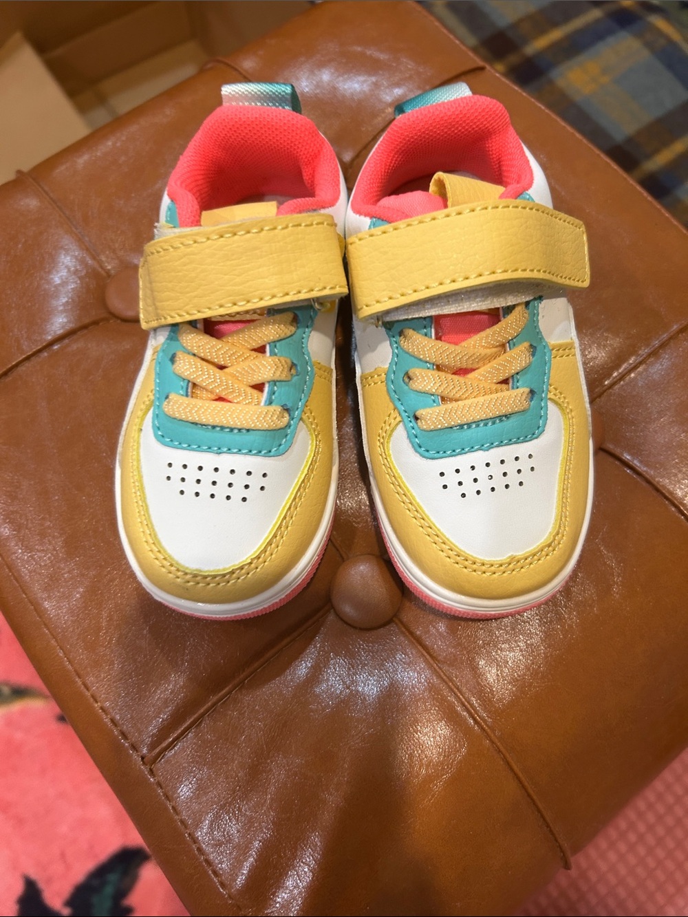 Kids Multicolor Velcro Sneakers in Yellow, Teal & Coral